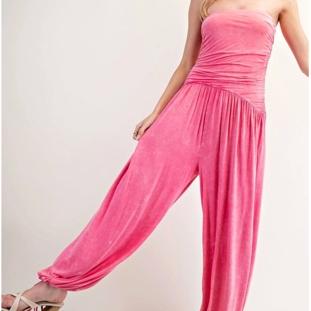 Pink Strapless Jumpsuit | Soft Stretch Lounge Jumpsuit | Boho Summer One-Piece